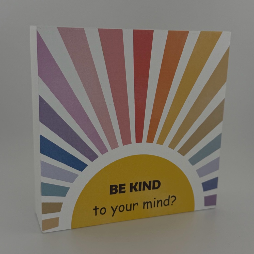 BE KIND Rainbow Sunburst Motivational Wood Block Decor